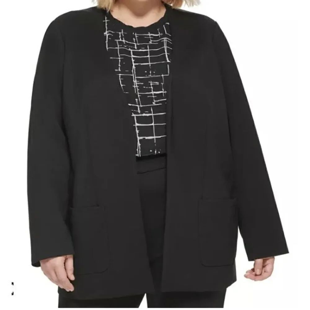 Calvin Klein Women's Black Plus Size Ponte Open Front Blazer Jacket 16W